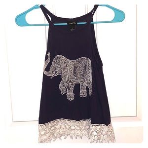 Navy Blue Tank with White Elephant